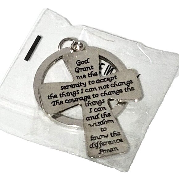 Serenity Prayer Cross Keychain NWT Bible Verse Christian Stainless Steel - Picture 1 of 1